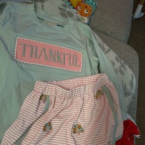 Thankful Kids Pajamas Set - Mint and Pink